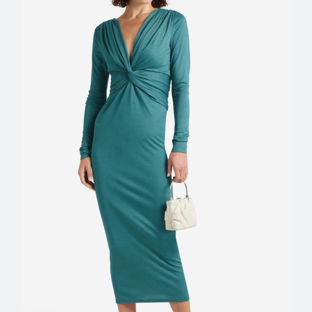 Ronny Kobo Lara Twist-front Metallic Cotton-blend Jersey Midi Dress